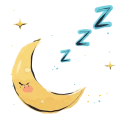 A watercolour crescent moon asleep, breathing out three z’s.